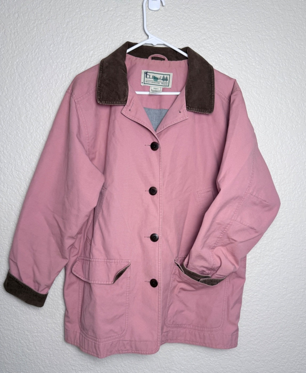 L.L. Bean Women's Chore Barn Coat Jacket Pink Rose XL Petite Brown Corduroy